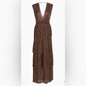 Sabina Musayev Skylar Tiered Belted Metallic Gown - Bronze, Size M - NWT